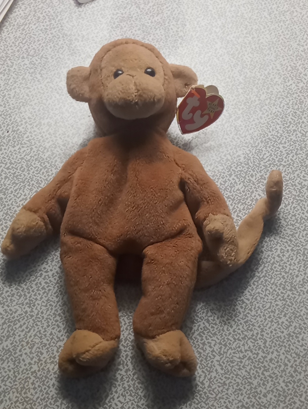 Original Early Edition Ty Bongo Monkey Beanie Baby with Heart Tag